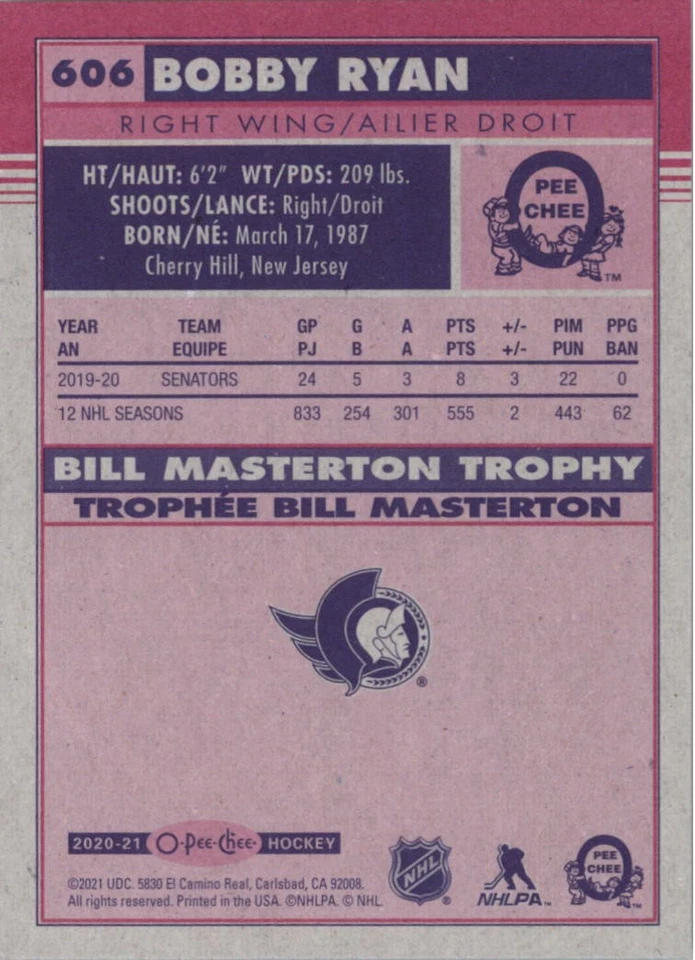 2020-21 O-Pee-Chee Retro #606 Bobby Ryan AW - HKY - Image 2 of 2
