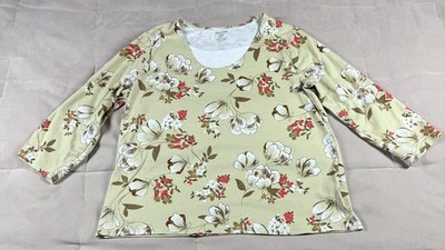 White Stag Multicolor Womens XL Floral Cottagecore Cotton Chic 3/4 Sleeve Top