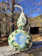 Vintage Hand Painted Gourd Flowers Hydrangeas Cottage Core Granny Core