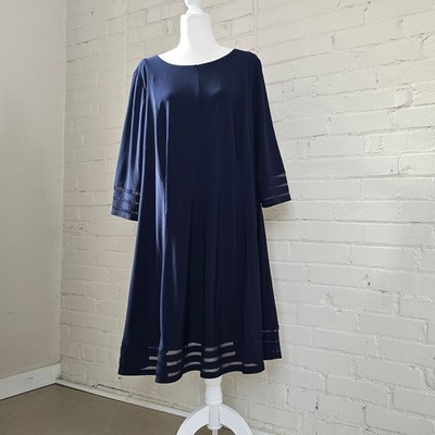 Navy Blue A-Line Dress Jessica Howard 18W Mesh Illusion Hem 3/4 Sleeve |  eBay