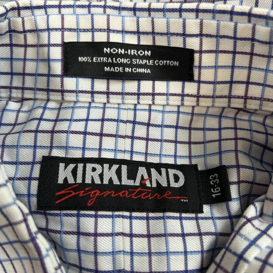 Camisa Kirkland Signature Para Hombres 16 33 Vestido a Cuadros Sin Hierro Formal Con Botones Foto 4 de 4