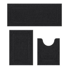 Black Bathroom Rugs Sets 3 Piece 20"x32"  20"x47" Non Slip Bath Mat and 20"x...