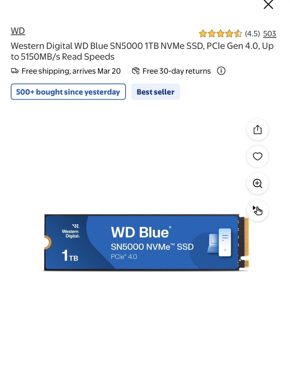 Western Digital 1TB WD Blue SN5000 NVMe Internal SSD Brand New