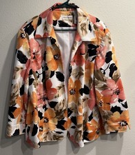Alfred Dunner 20W Multicolor Polyester Blend Lined Collared Floral Open Jacket