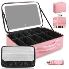 15''X11'' Large Capacity Makeup Bag with LED Mirror, Professional Makeup Case...