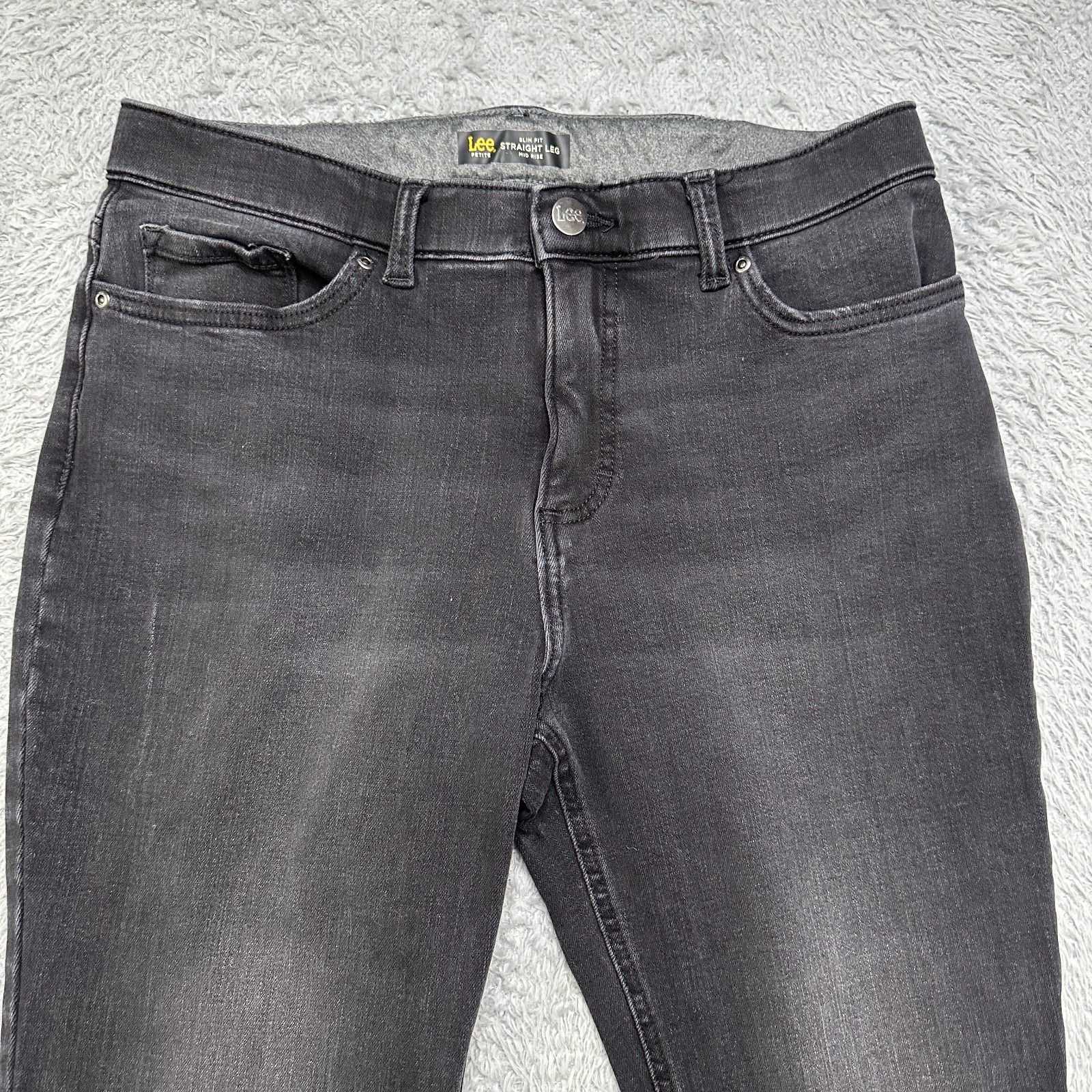 Lee Jeans Womens 12 Petite Black Slim Fit Straight Leg Mid Rise Sculpting image 3