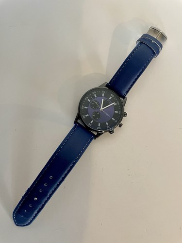 Herrenuhr Geneva blaues Armband schwarz/blaues Zifferblatt Analog - Bild 4 von 7