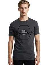 Ufo-In-Hexagon Mens Graphic Tee, 100% Cotton, Casual Summer Wear