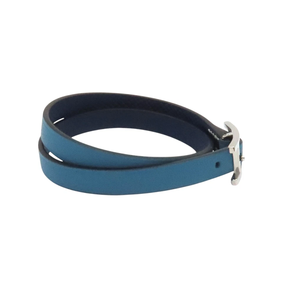 Pulsera HERMES Behapi piel de becerro azul plateado Foto 3 de 4