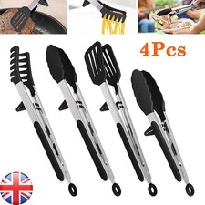 Image of 4Pcs Silicone Tongs Cooking Food For BBQ Salad Serving Stainless Steel Handle