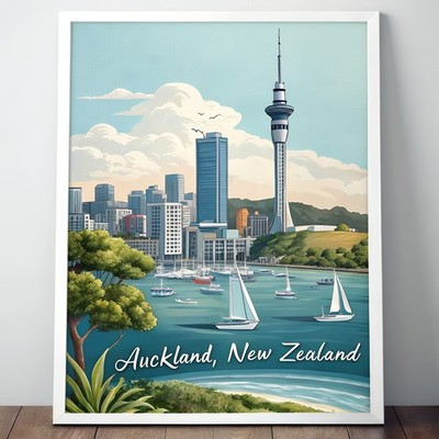 Scenic Auckland, New Zealand - Sky Tower & Harbor Travel Poster_moreDetail_4k_40