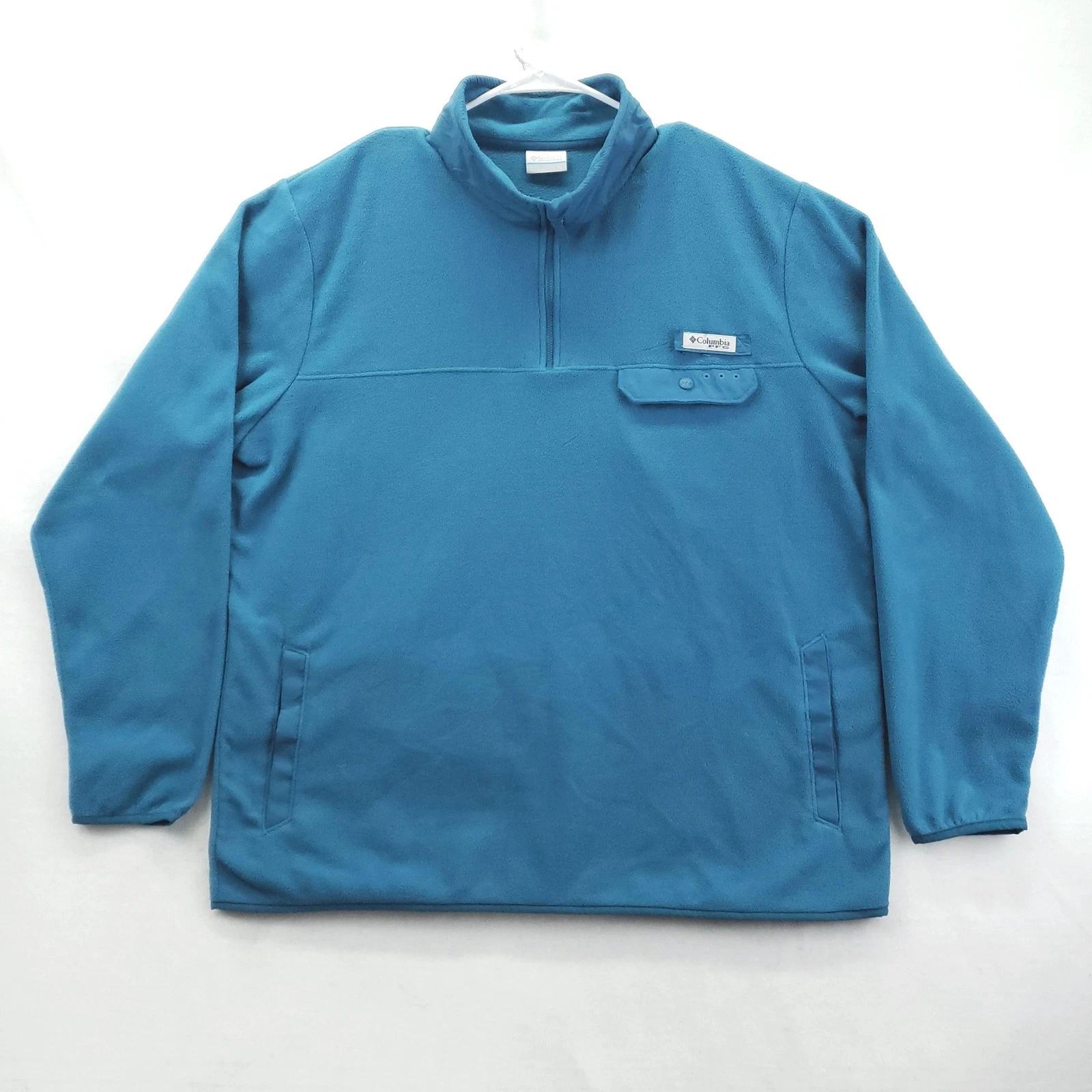Columbia PFG Fleece Pullover Mens XL Blue Quarter Zip Fishing Sweatshirt Pockets