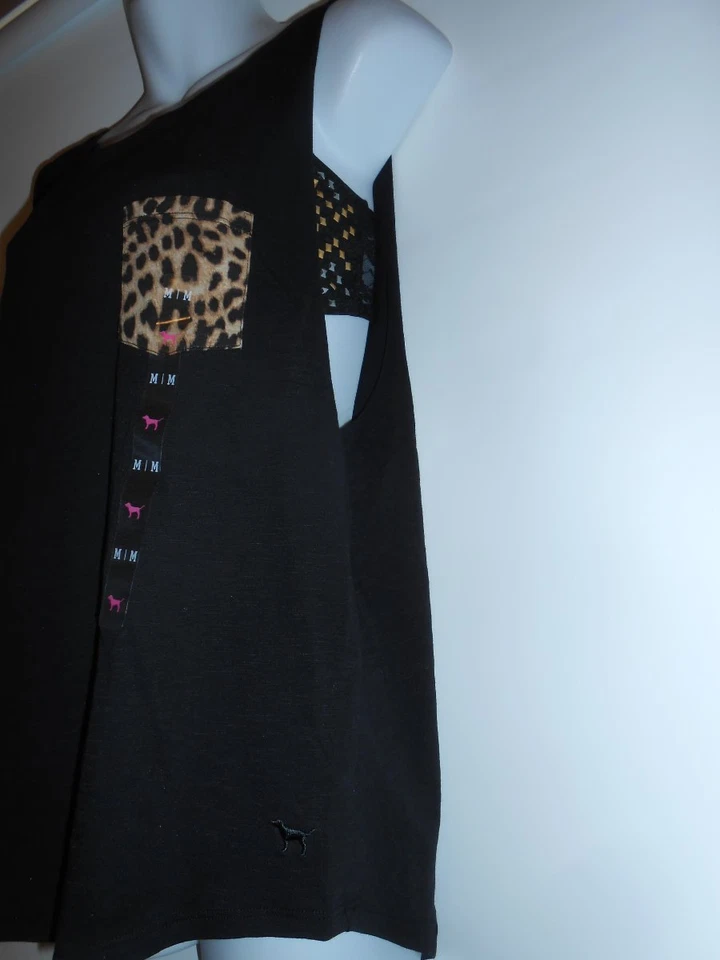 Camiseta sin mangas Victoria's Secret rosa leopardo bolsillo musc;le + bandeau tachonado M nueva con etiquetas Foto 4 de 4