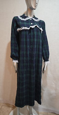 Vintage Long Sleeve Check Flannel Granny Cottage Core Nightgown Green Large