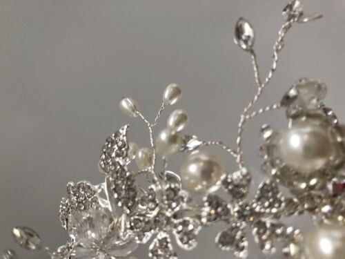 Women Prom dance headpiece Bride wedding Pearl Silver Crystal hair band Headband - Picture 11 of 11