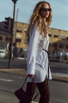 NWT ZARA LONG BELTED GABARDINE OVERSIZED SHIRT 1957/006 | eBay 