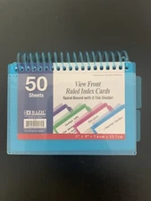 Bazic Poly Spiral Bound Index Card with 2 Tab Divider (Blue) - White Cards - NEW
