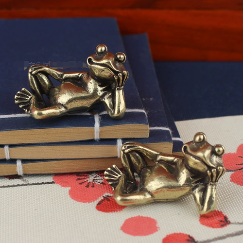 Brass Funny Frog Figurine Small Statue Animal Figurines Toys Desktop Decoration - Picture 3 of 4