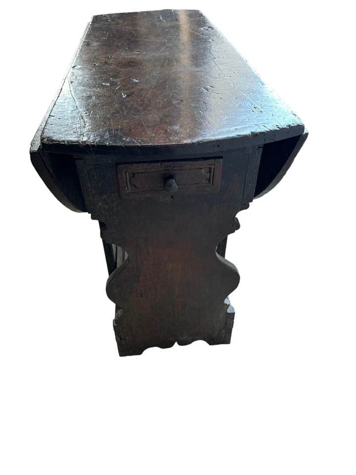 稀有 c 1700 小酒馆桌威廉玛丽酒吧农场 18 世纪古董门腿殖民 — 第 3/4 张图片