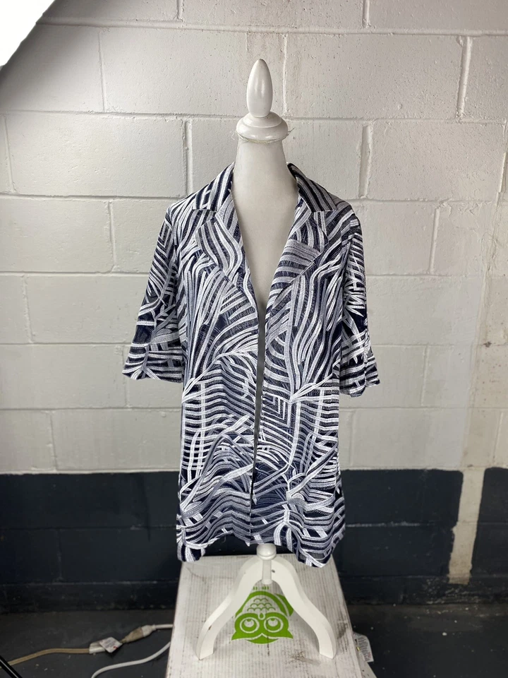 Chicos 1 long blazer Shear Open Cardigan Blue White 3/4 Sleeves Career - Image 3 of 4