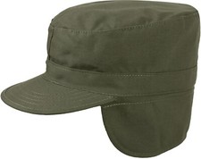 Olive Drab Fatigue Hat with Ear Flaps - Tactical Fitted Winter Patrol Cap