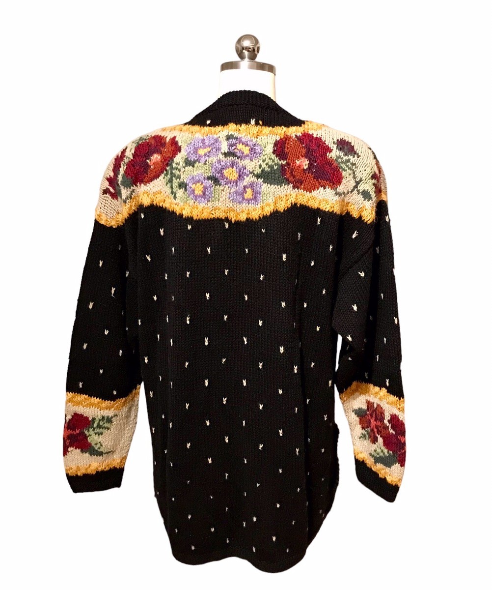Express Vintage 90's Hand Knit Floral Cardigan Sweater Express Vintage 90's Hand Knit Floral Cardigan Sweater