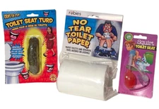 TOILET SEAT TURD SQUIRT LID, NO TEAR PAPER KIT Joke Prank Gag Bathroom Humor Set