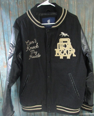 Mens Rocawear ''Cant Knock My Hustle'' Wool Varsity Jacket Snaps Side Pockets