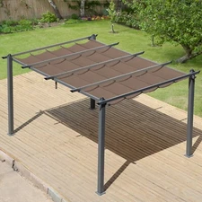 Aoodor Pergola Replacement Canopy Retractable Shade Brown Fabric
