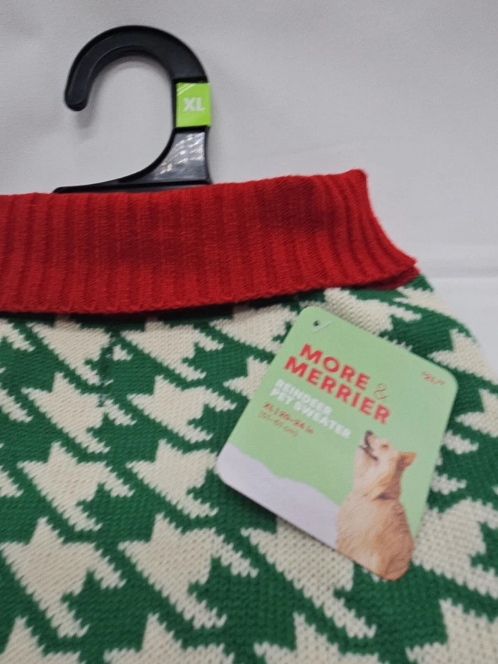 Свитер More & Merrier Christmas зеленый и красный олень домашнее животное размер XL (20-24 дюйма) - Изображение 3 из 4