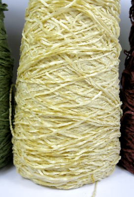 Fine Acrylic Chenille Weaving Yarn 3 Partial Cones Dark Olive Pale Yellow  Plum