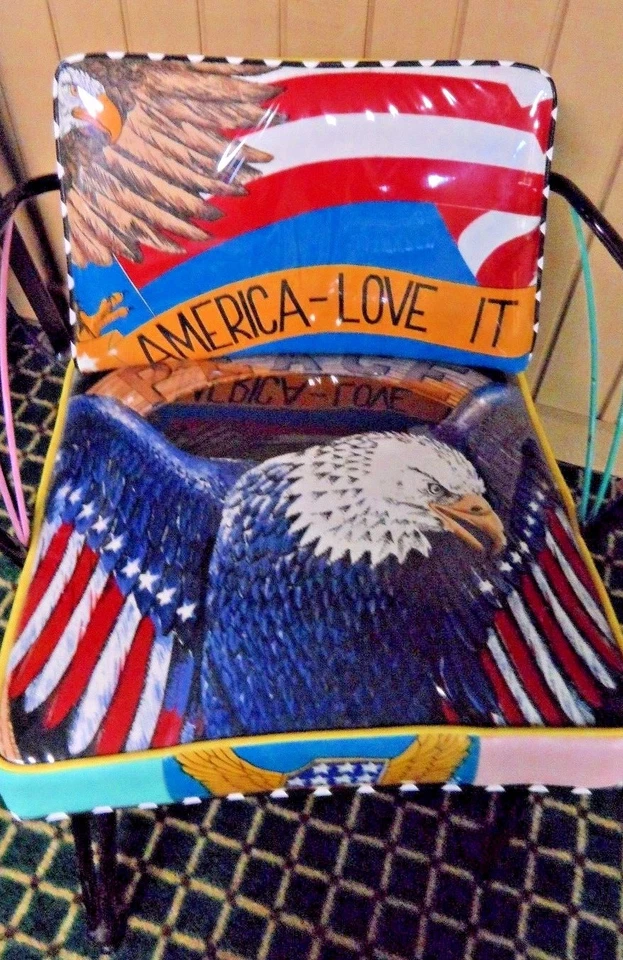 Sillón moderno vintage de mediados de siglo Harley Davidson bandera estadounidense vinilo  Foto 2 de 4