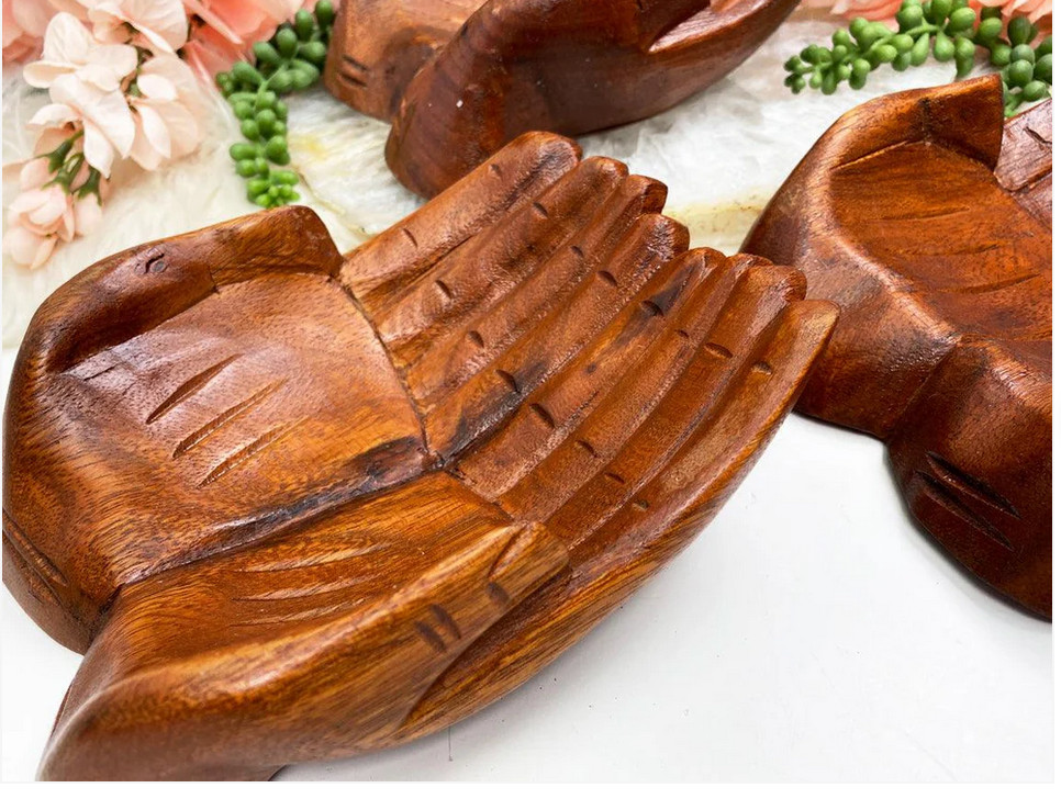Indonesian Wood Hand Bowls Carved Offering Crystal Alter Holder Decor Spiritual