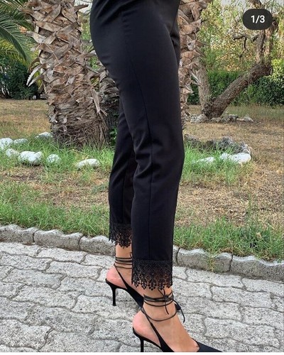 PANTALONE DONNA CON ELASTICO VITA ALTA CAPRI ELEGANTE CERIMONIA INVERNALE  TREND | eBay
