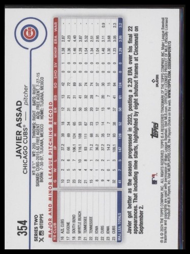 2024 Topps #354 Javier Assad - Picture 2 of 2