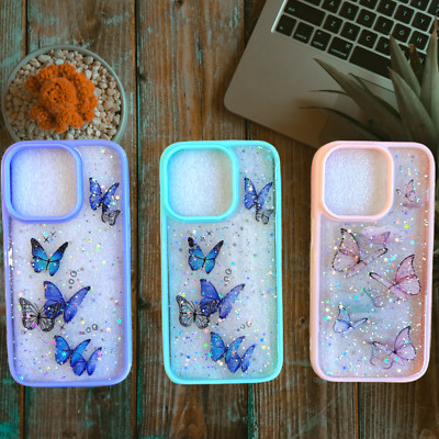 For iPhone 14 Pro ProMax Plus  Glitter Bling Shockproof Butterfly Case Cover