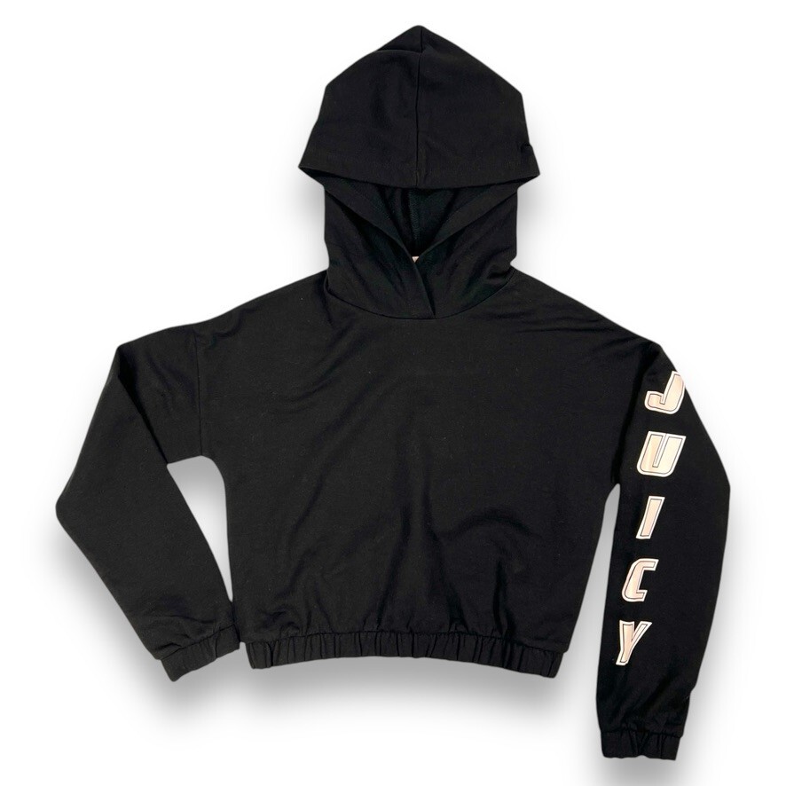 Juicy Couture Girls Size 8 Black Pullover Track Hoodie Logo Sleeve