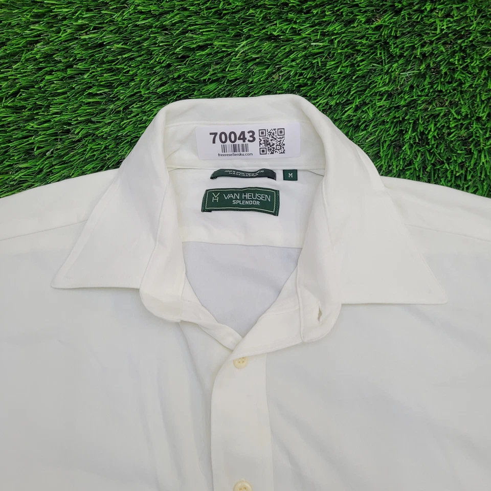 Vintage Van-Heusen Splendor Button Shirt S/M 20x28 White 80s 90s Polyester - Image 2 of 4