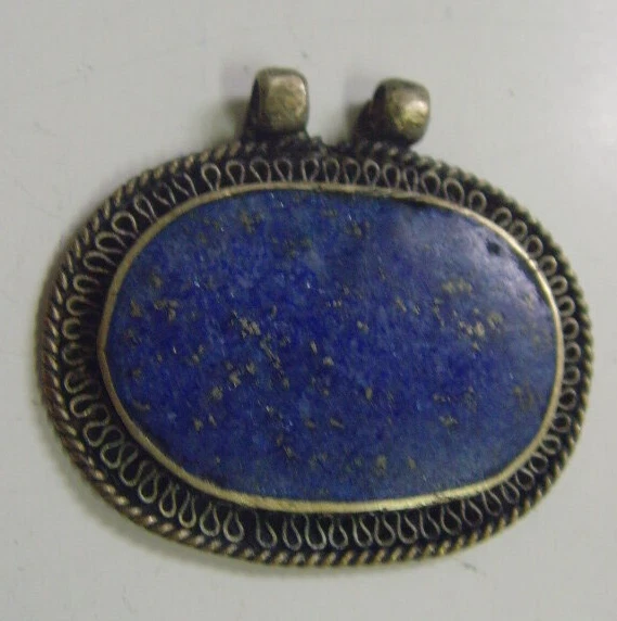 Kazak Tribal Nómada 1 Grande Lapislázuli Colgante Ovalado Renacimiento Festival 48814 Foto 3 de 4