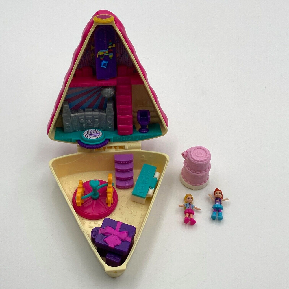 Polly Pocket Birthday Cake Bash Compact Toy 2 Dolls Ring & Pink Cake 2018