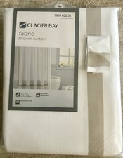 Glacier Bay Shower Curtain-White/Taupe- Full Size 70" x 72" NEW-machine washable
