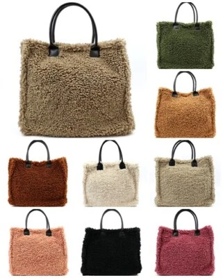 SA-LUCCA ❤ITALY Damentasche Shopper Tragetasche Henkeltasche Teddyfell + Leder NEU 7008❤