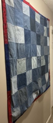 Denium Jean Patchwork Blanket Throw Handmade Reversible Bandana 56.5x56.5 Square
