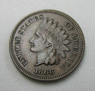 1866 1c Indian Head Cent Nice XF AU Semi Key Date Nice Original Free Ship