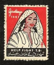 1957 Pakistan T.B. Seal Stamp - Greetings - Woman