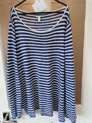 Eileen Fisher Pullover marine/weiß gestreift Bio Leinen Größe 3X (26/28) -A283