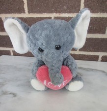 Dan Dee Elephant 8" Gray Plush -Holding Pink 3.5" Heart with Love Stitching