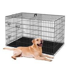 36-Inch Folding Metal Dog Crate Double-Door Divider Removable Tray Black
