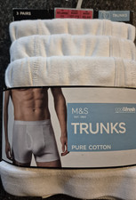 Marks & Spencer 3 Pack Pure Cotton Cool & Fresh Trunks White Size 2XL 42-44"