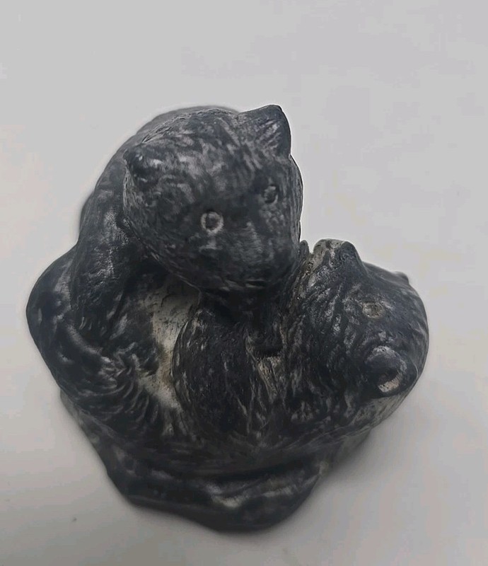 The Wolf Sculptures Original Hand Carved Soapstone Bear Cubs Playing Canada VTG